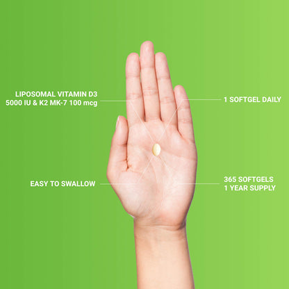 Envase suplemento UpNourish vitamina D3 y K2 con aceite de coco