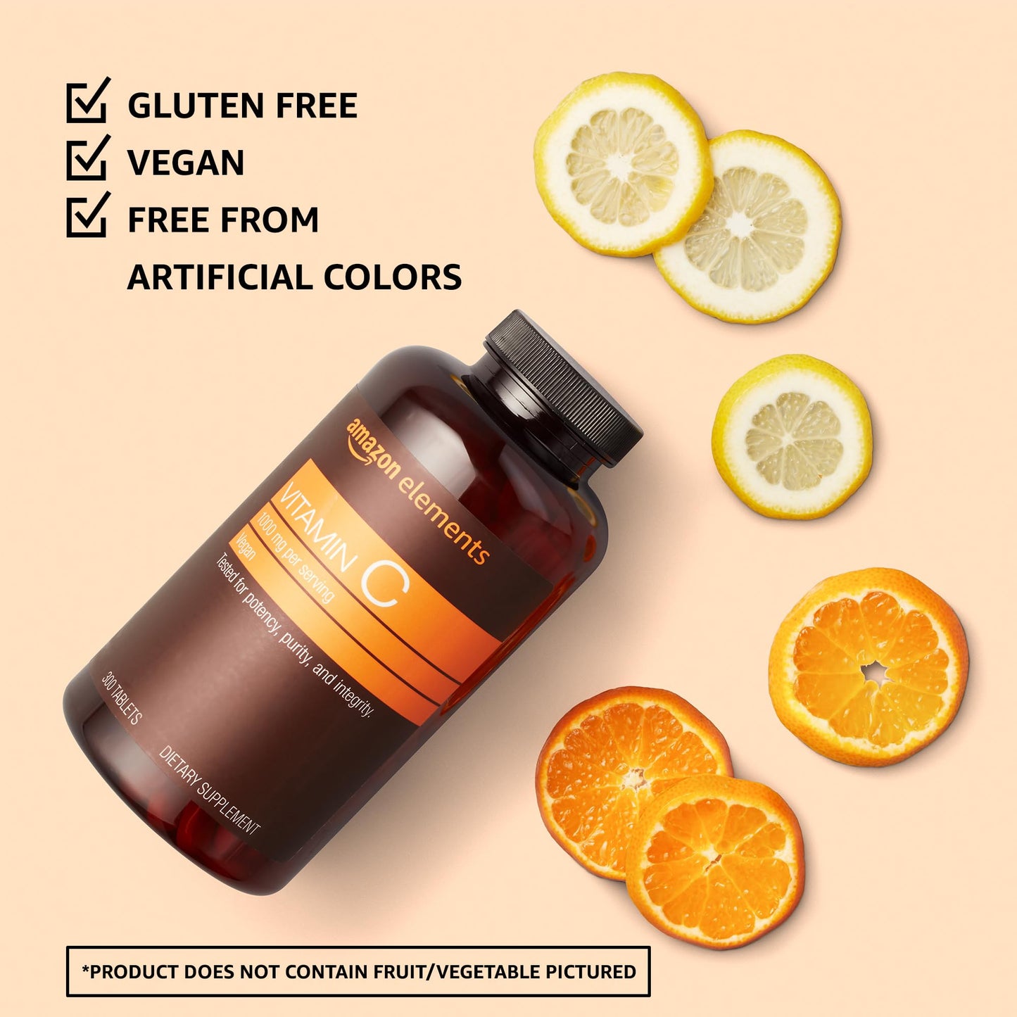 Envase suplemento Vitamina C 1000mg Amazon Elements 300 tabletas