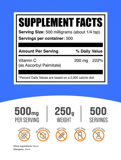 Envase de suplemento BulkSupplements vitamina C palmitato de ascorbilo