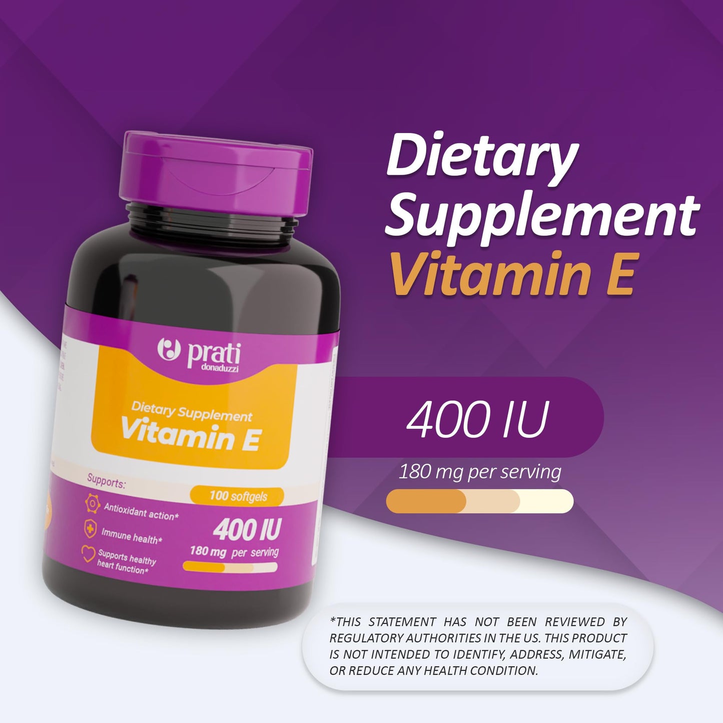 Envase de suplemento vitamina E para adultos Prati Donaduzzi