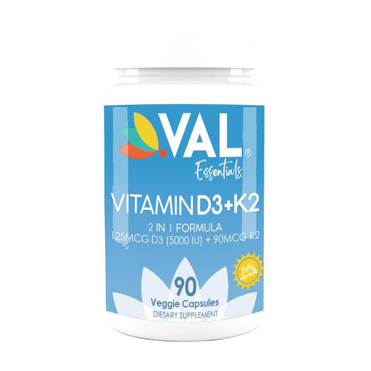 Envase suplemento vitamina k2 y d3 val essentials 90 cápsulas