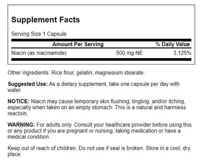 Envase de Swanson niacinamida 500mg