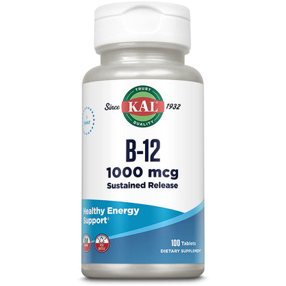 Envase de tabletas KAL vitamina B12 1000 mcg liberación prolongada