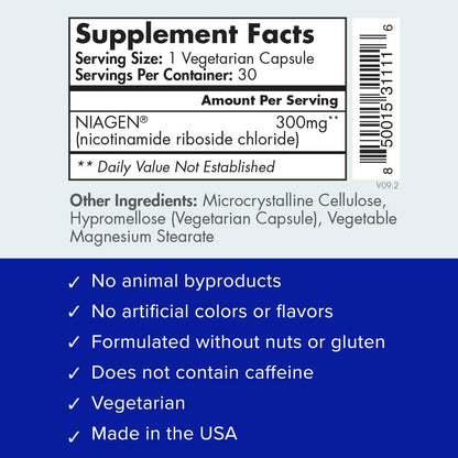 Envase Tru Niagen con 30 porciones de 300mg