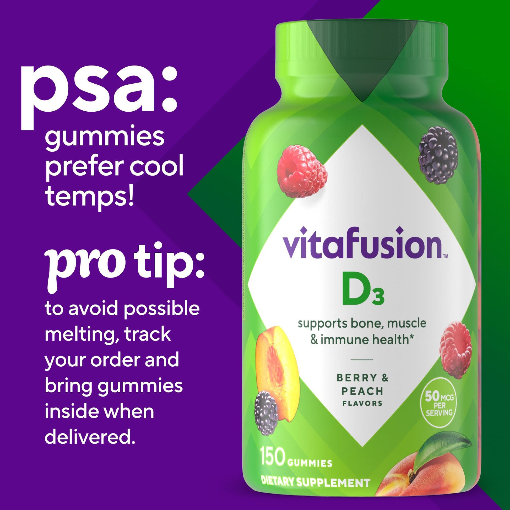 Envase Vitafusion vitamina D3 gomitas 150 unidades