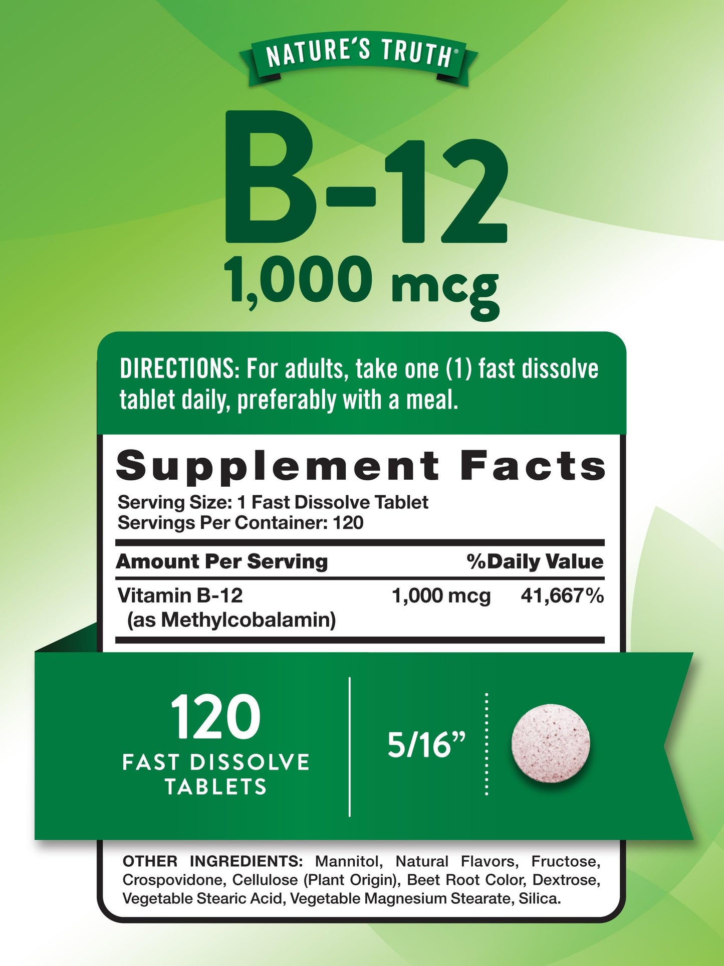 Envase vitamina B12 1000mcg Nature's Truth 120 tabletas