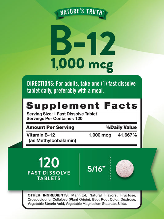 Envase vitamina B12 1000mcg Nature's Truth 120 tabletas