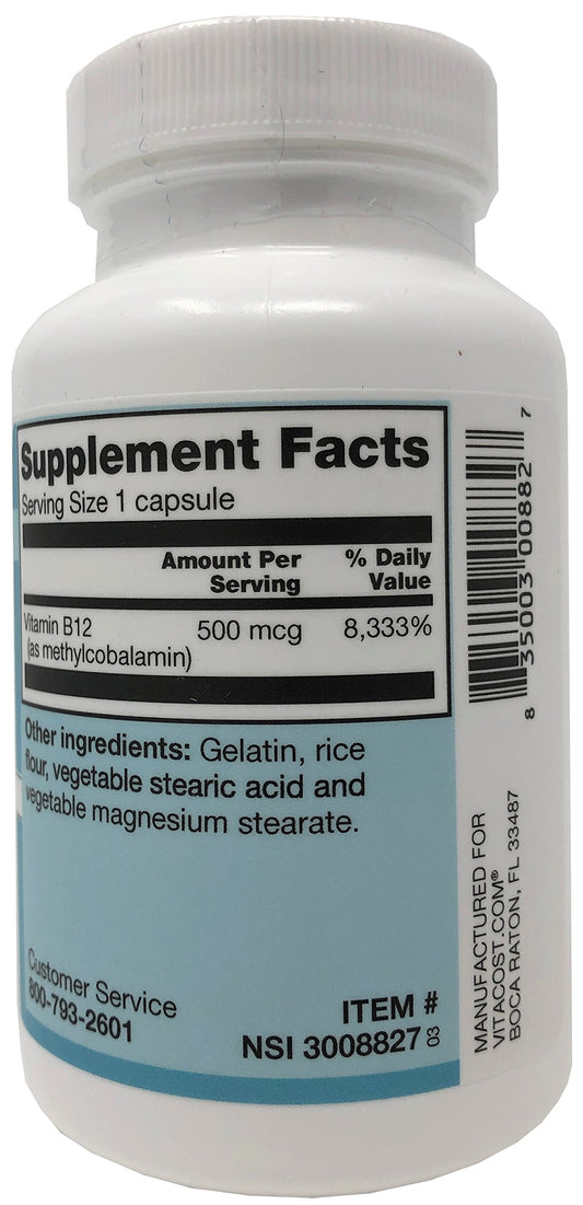Envase vitamina B-12 metilcobalamina 500 mcg Vitacost