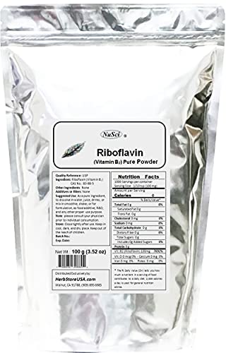 Envase vitamina B2 riboflavina NuSci polvo amarillo