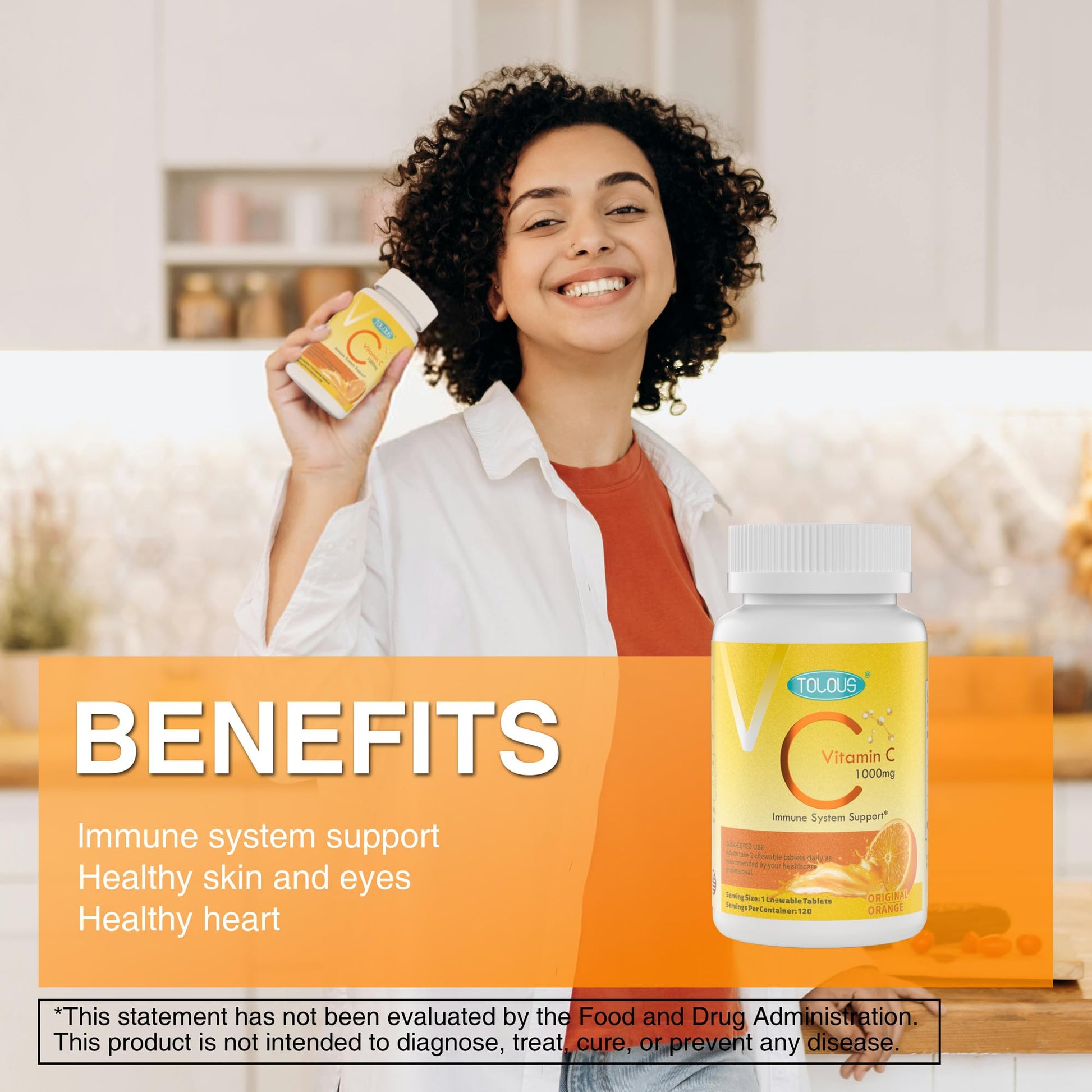 Frontal del envase de vitamina C 1000mg TOLOUS 120 tabletas