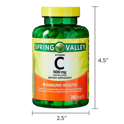 Envase de vitamina c 500 mg con rosa mosqueta y antioxidantes