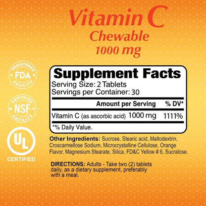 Envase vitamina c masticable 60 tabletas alfa vitamins antioxidante