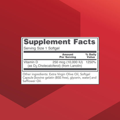 Envase suplementario vitamina d3 10000 ui con 120 cápsulas blandas