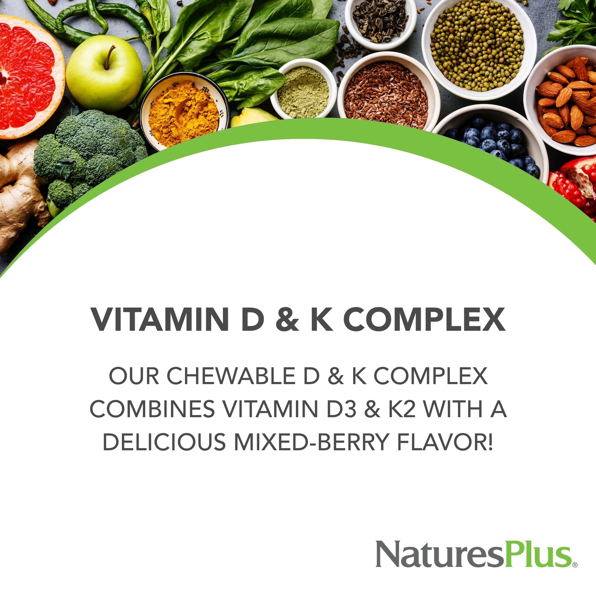 Envase vitaminas D y K Natures Plus sabor mora