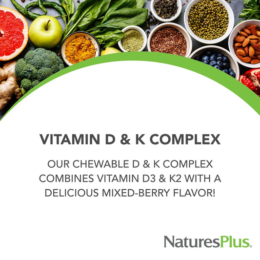 Envase vitaminas D y K Natures Plus sabor mora