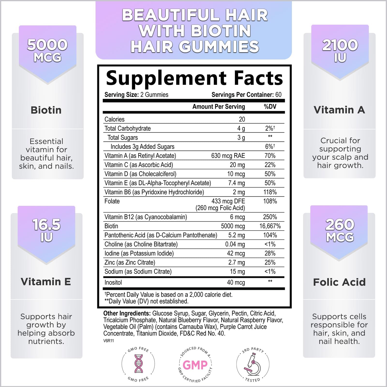 Envase de vitaminas Hello Lovely gomitas para cabello y uñas
