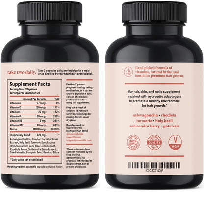 Envase vitaminas para cabello Nuven Naturals varias vistas