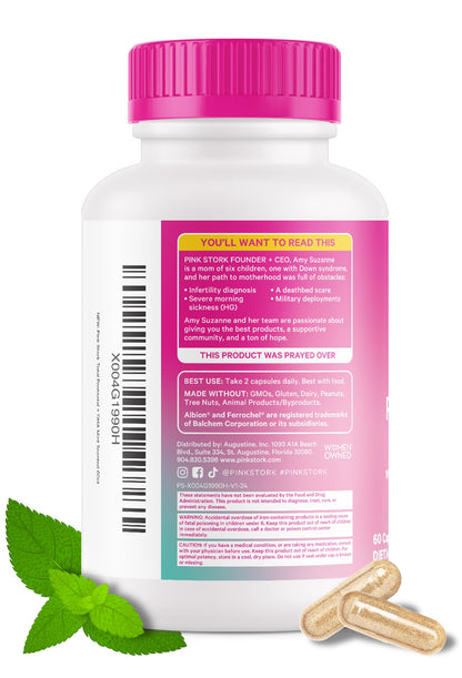Envase de vitaminas postnatales Pink Stork para salud femenina