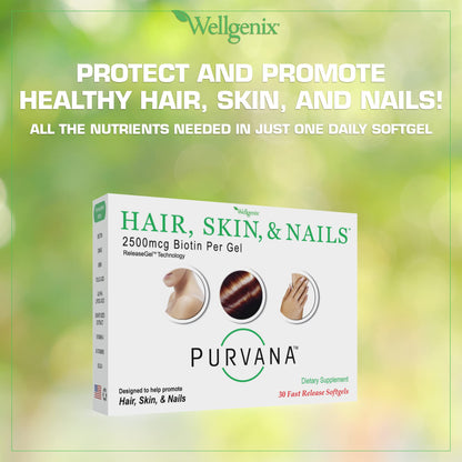 Envase Wellgenix Purvana suplemento cabello piel y uñas