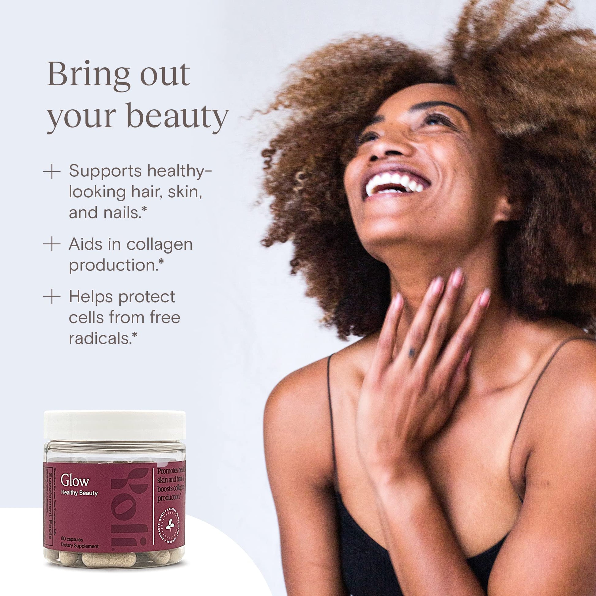 Envase Yoli Glow vitaminas Biotina y colágeno natural