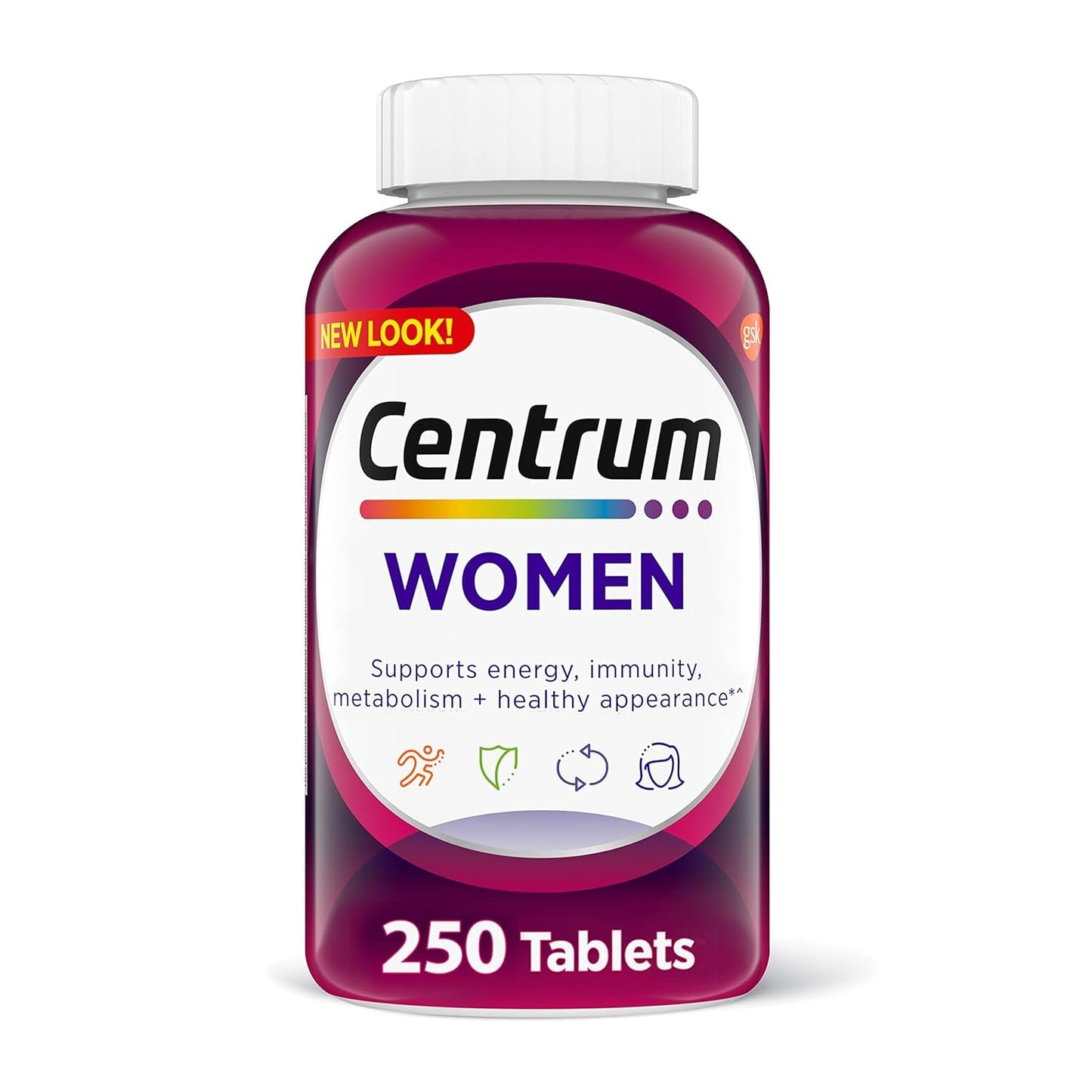 Envase de multivitamínico Centrum para mujeres.