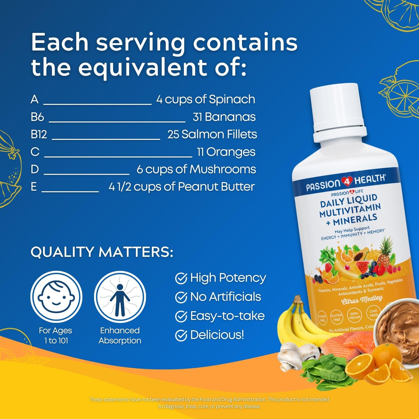 Equivalentes de nutrientes por porción en Passion 4 Life Multivitaminas