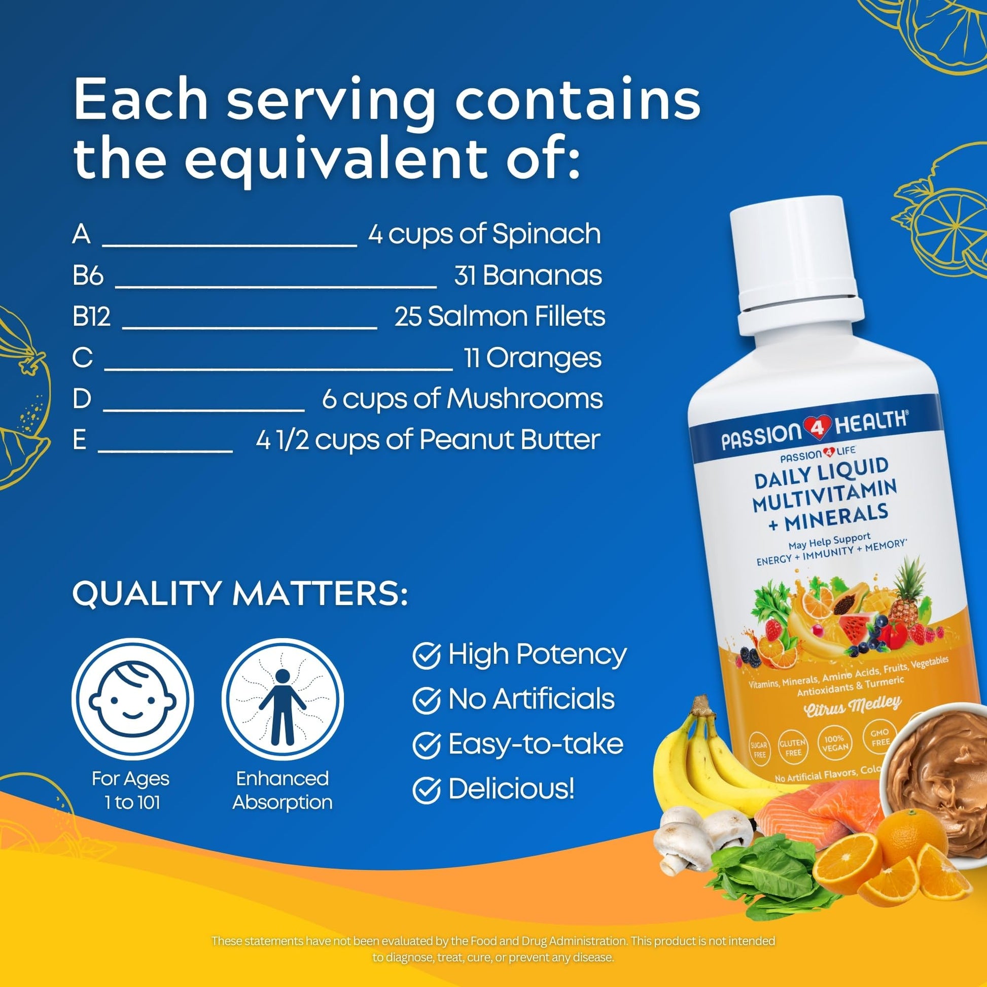 Equivalentes de nutrientes por porción en Passion 4 Life Multivitaminas