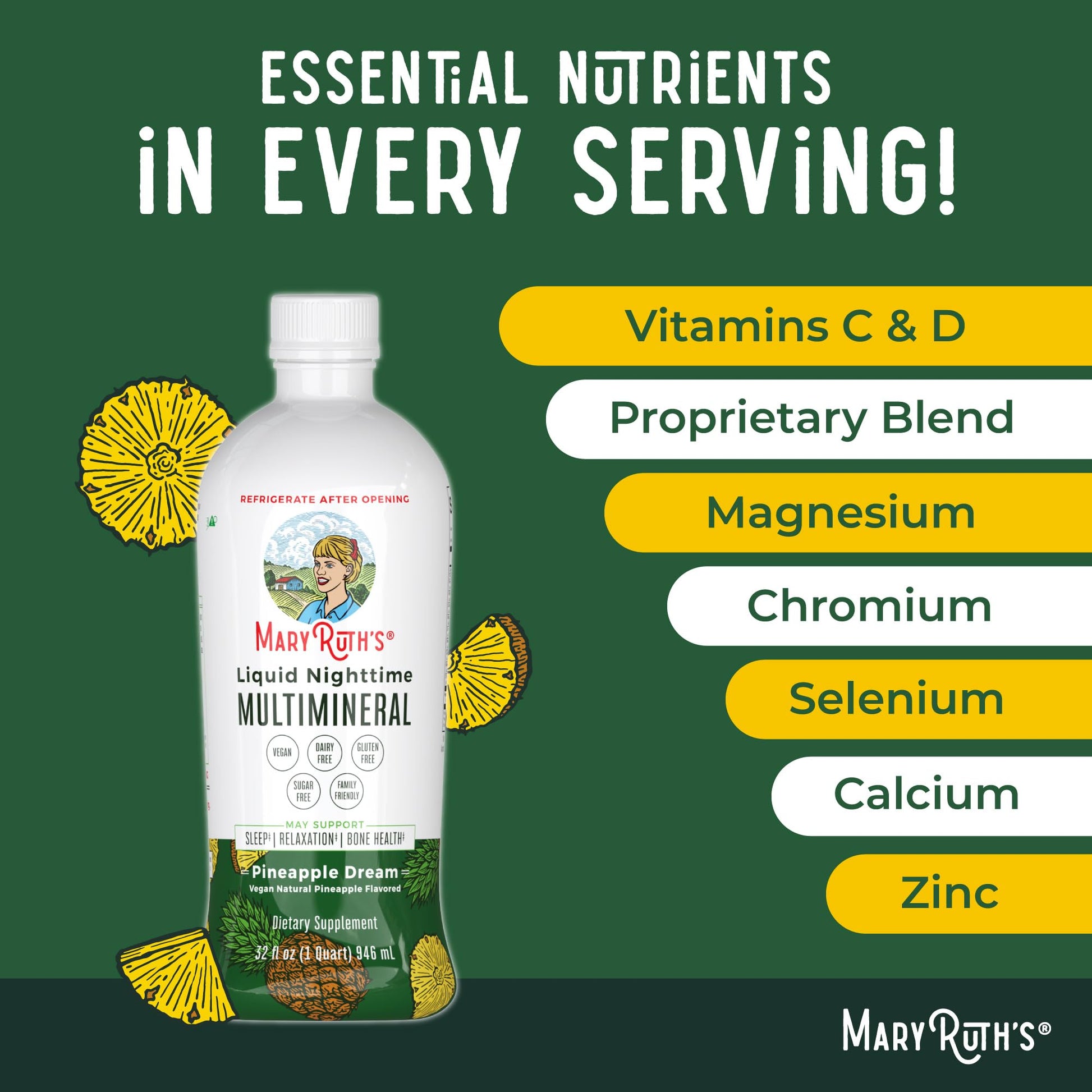 Esenciales nutrientes del Multimineral Nocturno.