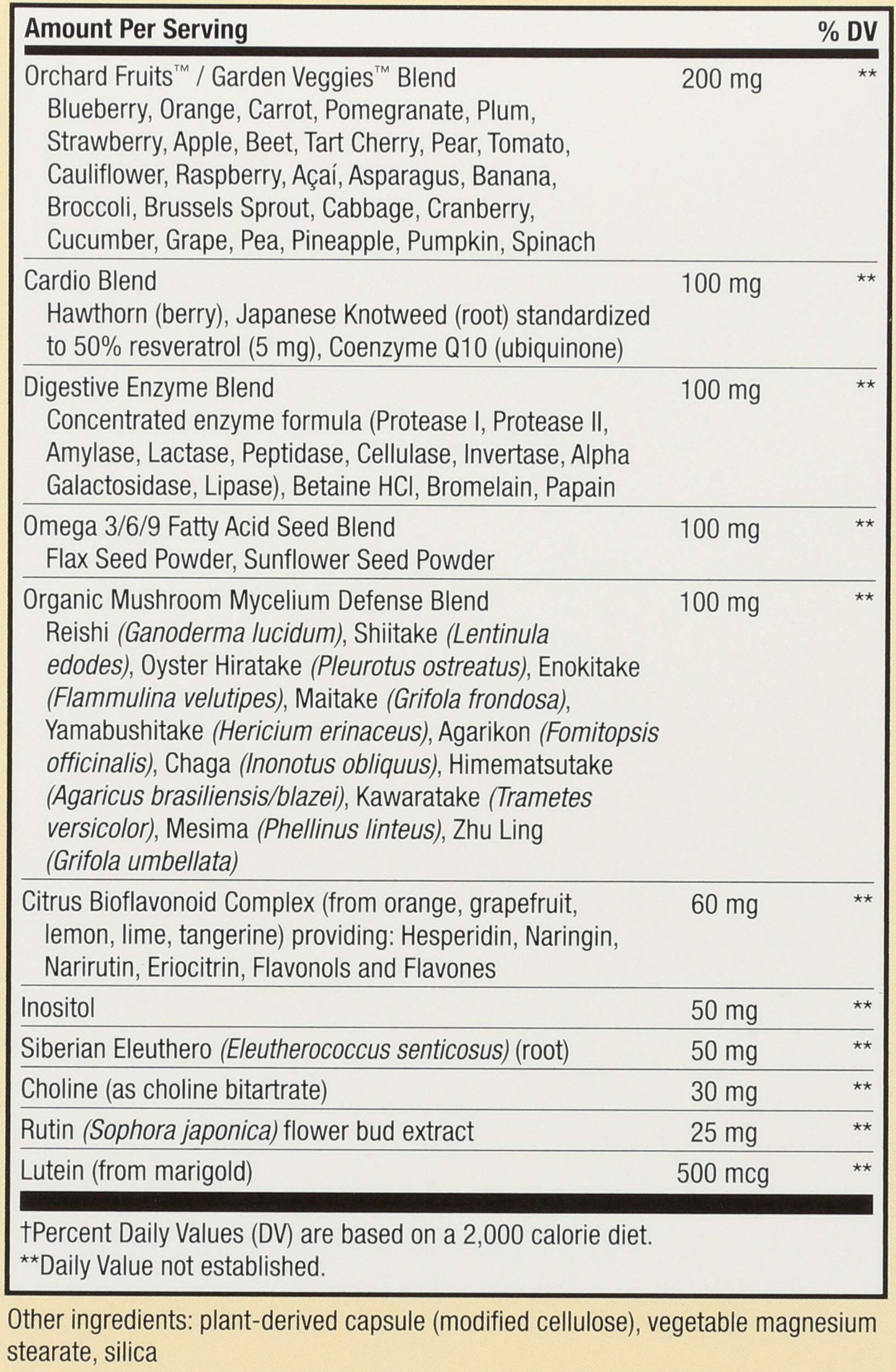 Especificaciones en el empaque del multivitamínico Alive!