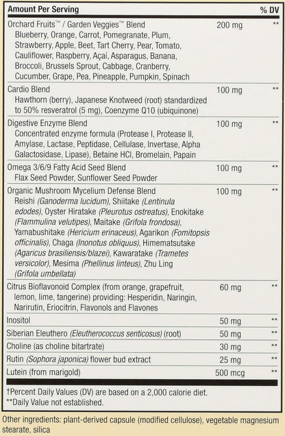 Especificaciones en el empaque del multivitamínico Alive!