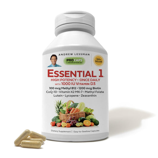 Frasco de Essential-1 Multivitamínico ANDREW LESSMAN con 1000 UI de Vitamina D3.