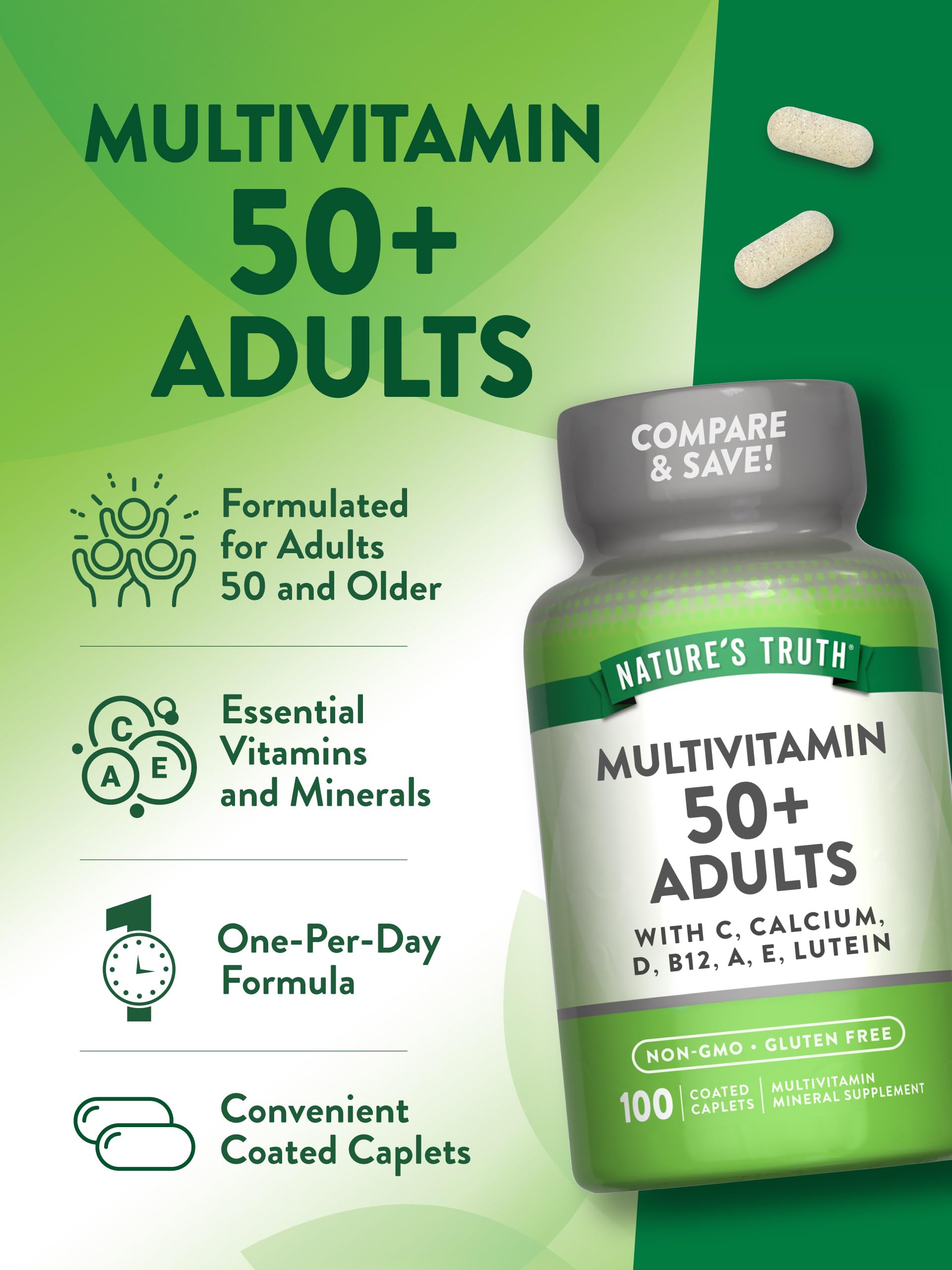 Estándares de calidad de multivitaminas para adultos mayores.