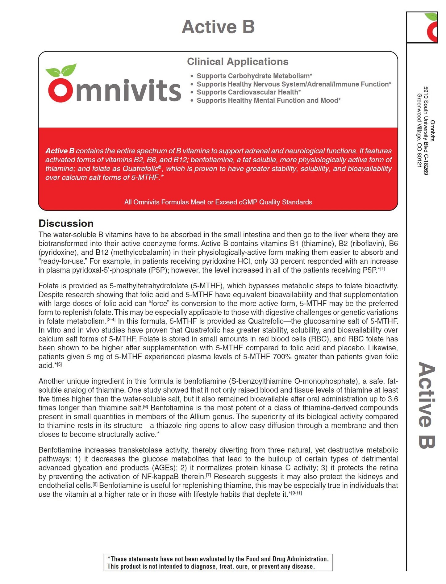 Etiqueta Active B vitaminas B Benfotiamina Quatrefolic