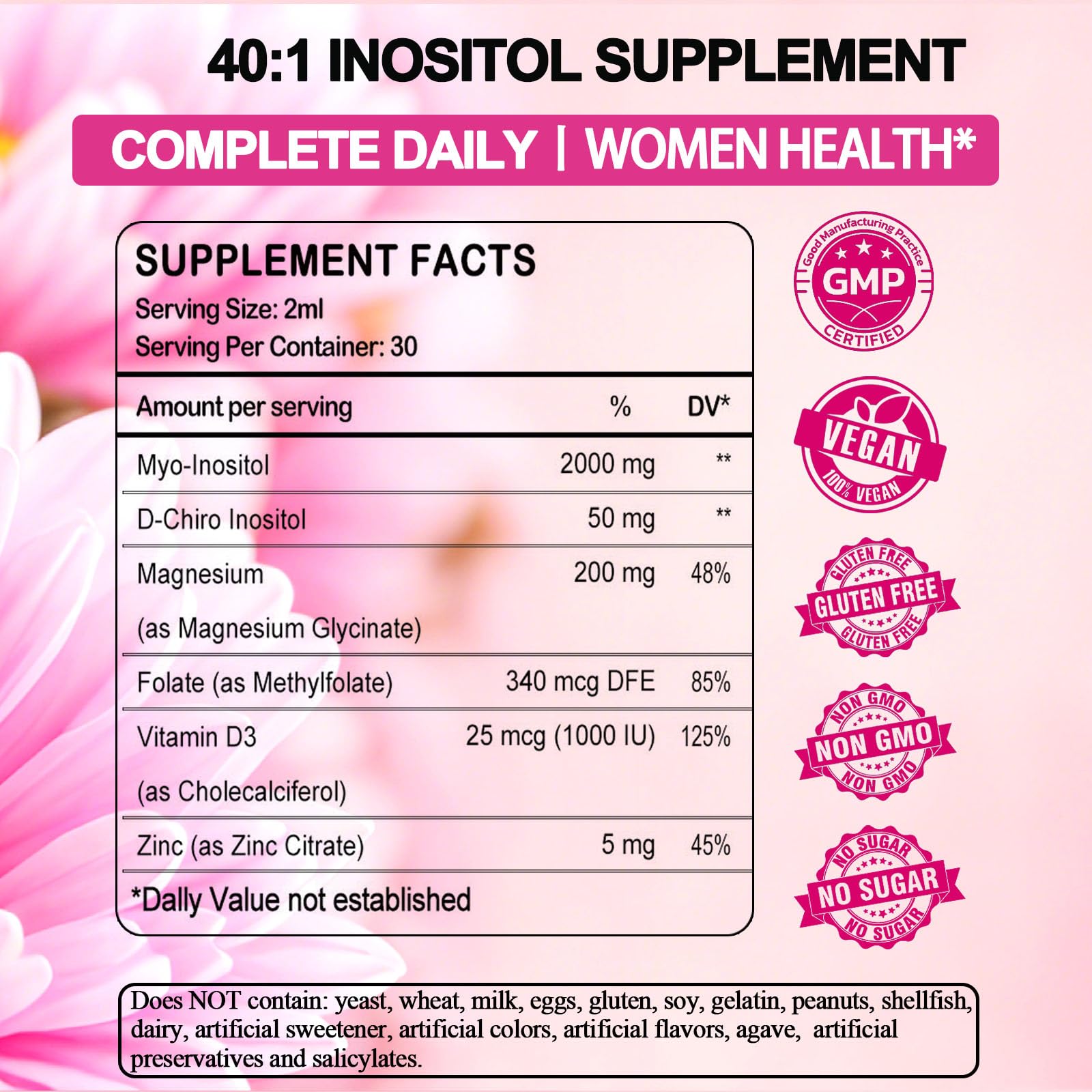 Etiqueta frontal AMENQ hHEALTH Inositol complejo multivitamínico