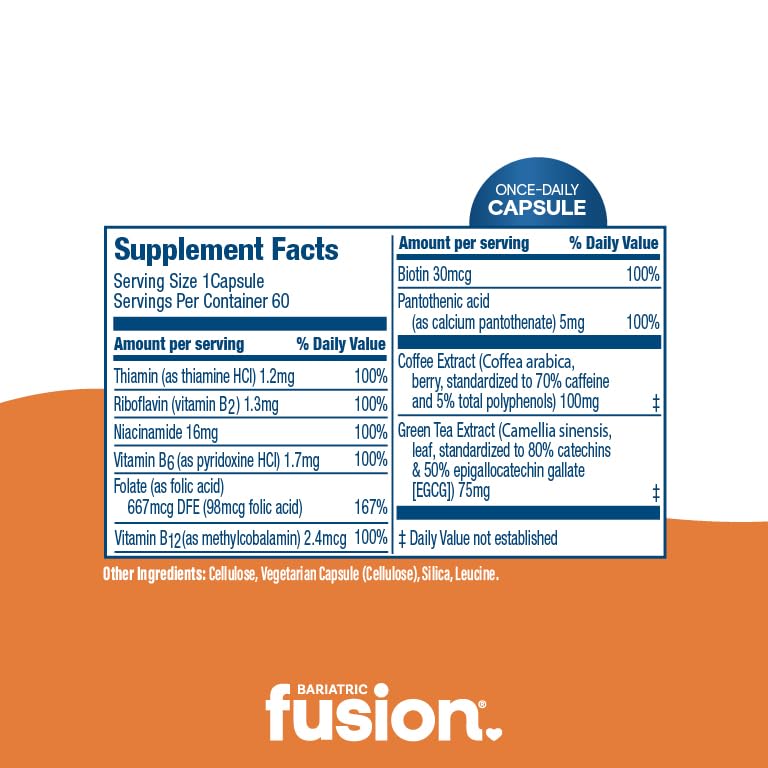 Etiqueta frontal Bariatric Fusion vitaminas B con cafeína natural