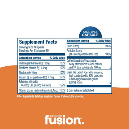Etiqueta frontal Bariatric Fusion vitaminas B con cafeína natural