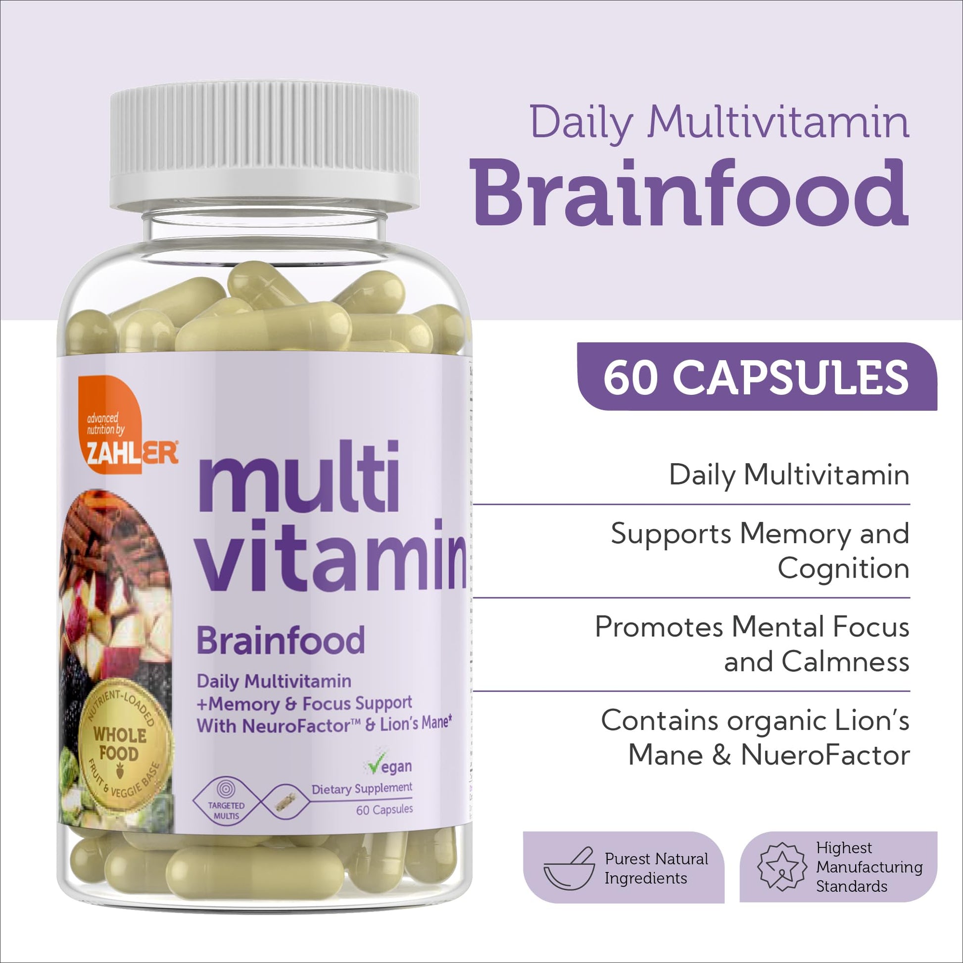 Etiqueta mostrando beneficios del Zahler Brainfood