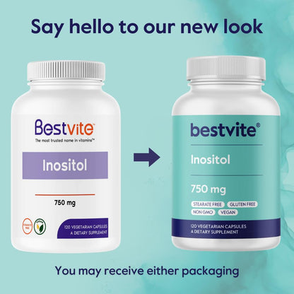 Etiqueta del suplemento BESTVITE Inositol 750 mg sin estearatos