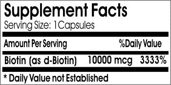 Etiqueta de biotina 10000mcg cápsulas purecontrol