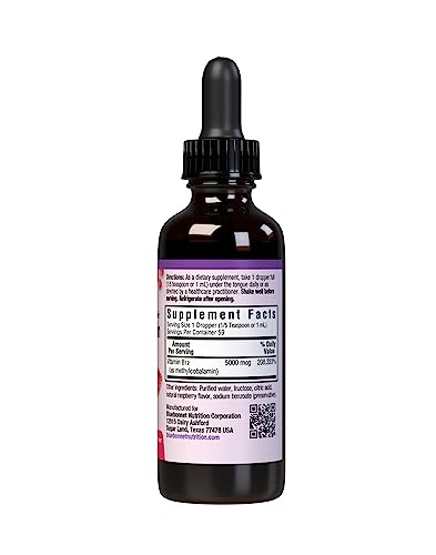 Etiqueta BlueBonnet metilcobalamina vitamina B12 gotas líquidas sabor frambuesa