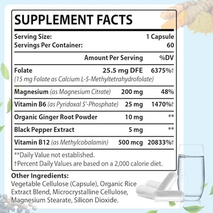 Etiqueta botella Basigano L-Metilfolato suplemento vegano