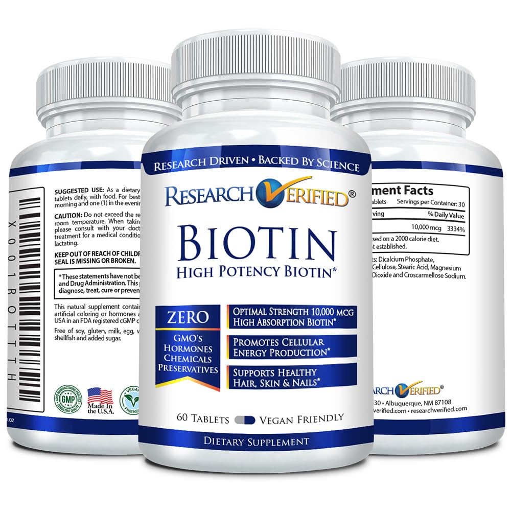 Etiqueta botella biotina pura Research Verified USA