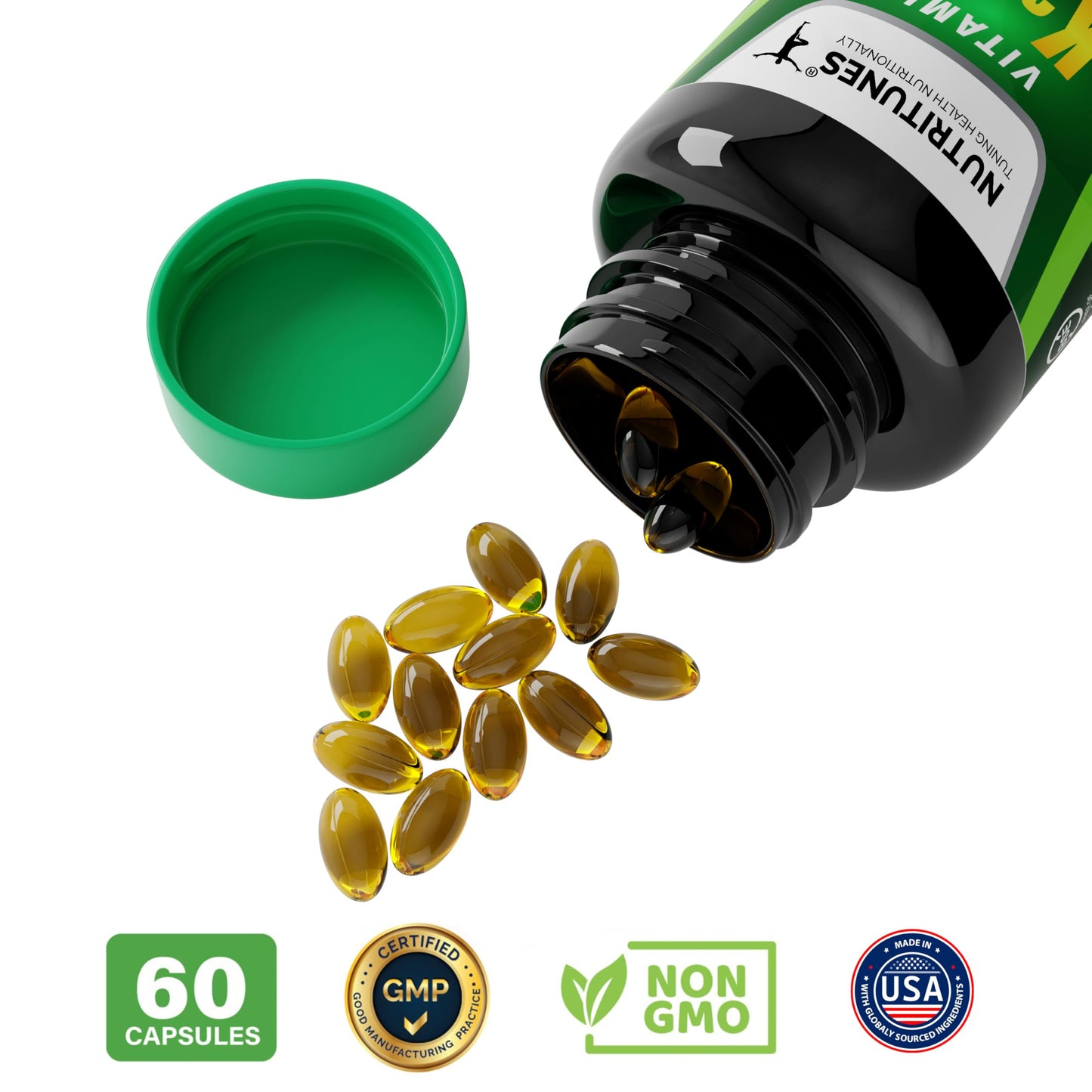Etiqueta botella Nutritunes vitamina K2 + D3 120 cápsulas
