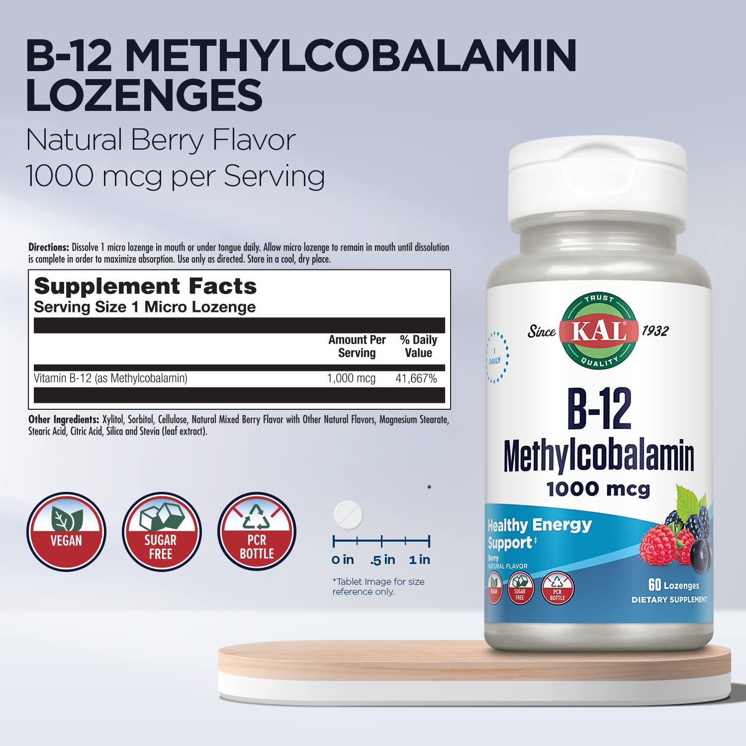 Etiqueta botella pastillas vitamina B12 KAL