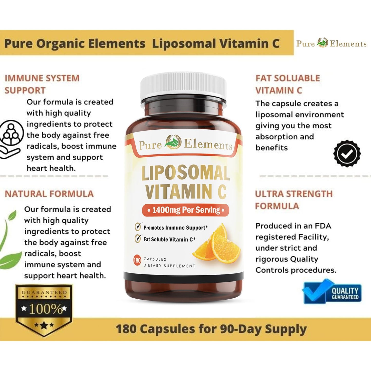 Etiqueta botella Vitamin C liposomal Pure Organic Elements