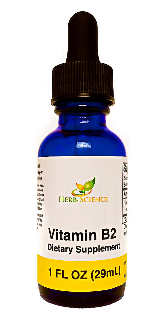 Etiqueta botella Vitamina B2 líquido Herb-Science vista frontal