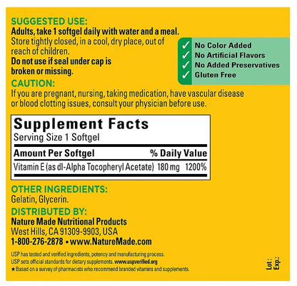 Etiqueta botella vitamina E Nature Made 400 UI