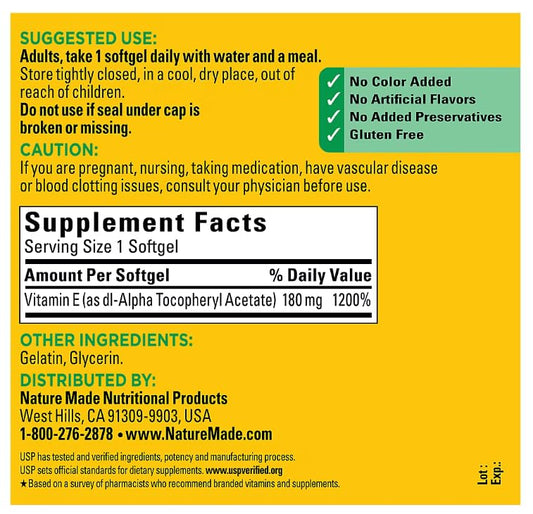 Etiqueta botella vitamina E Nature Made 400 UI