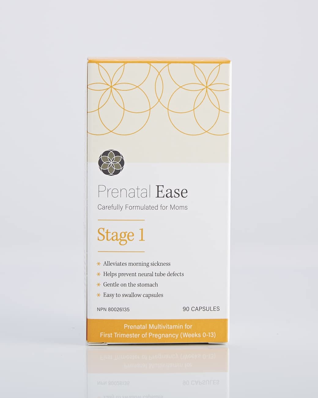 Etiqueta y caja multivitamínico Prenatal Ease etapa 1