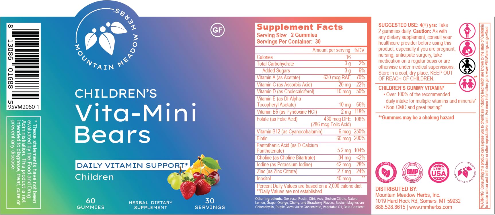 Etiqueta y caja de ositos multivitamínicos